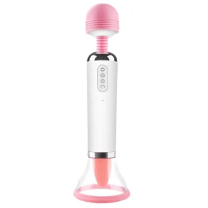 Heated Wand Vibrator with Tongue Licking and Suction